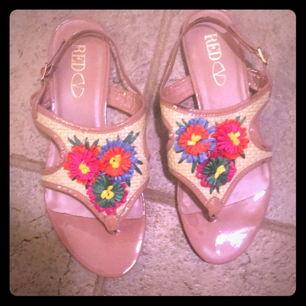 Valentino RED blush patent leather flats sandals
